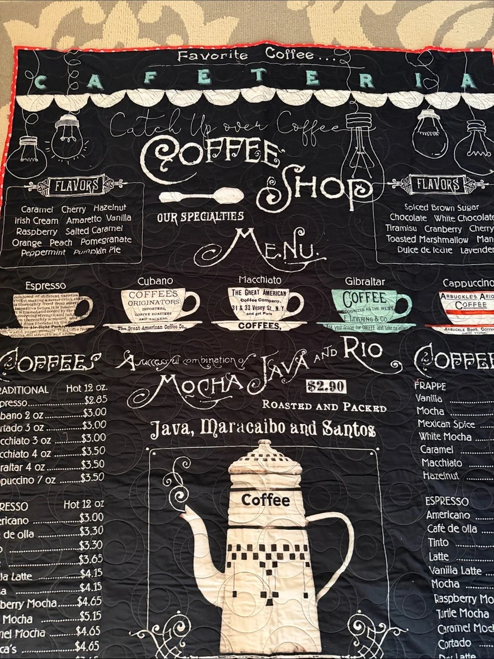 Handmade Coffee Quilt Throw 50x70 Coffee Lover Gift Cafe Kitchen Decor NWOT